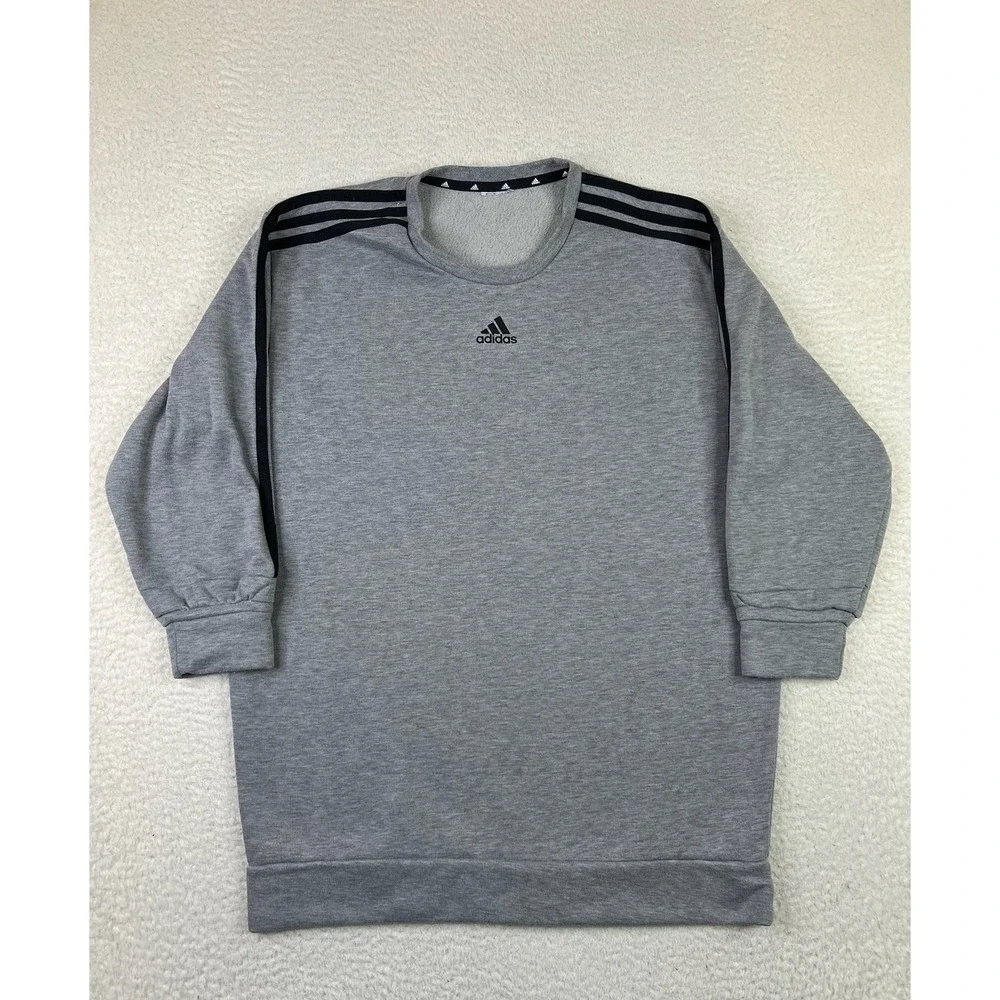Adidas‎ Sweatshirt Mens Large Gray Crewneck Three Stripes Pullover Athletic Logo